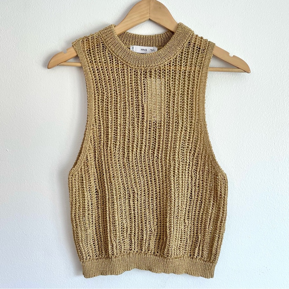 Mango Beige Tan Knit Sleeveless Top Size L